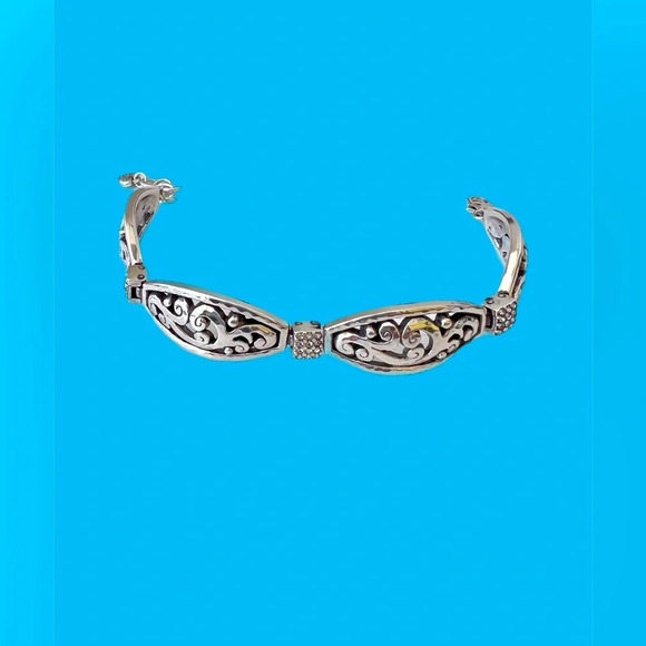 Brighton Mantilla Silver Rhinestone Statement Bracelet hammered look. - Picture 3 of 4